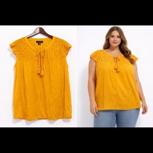Jessica Simpson orange Eyelet Tassel Flutter Sleeve Top 3X